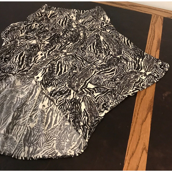 Free People Dark Brown Zebra Jungle Print Asymmetrical Hem Midi Skirt - Size 8 - Picture 5 of 10